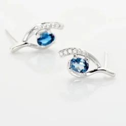Histoire d'Or Boucles D'oreilles Sagesse Or Blanc Topaze Oxyde or blanc topaze bleue Hot