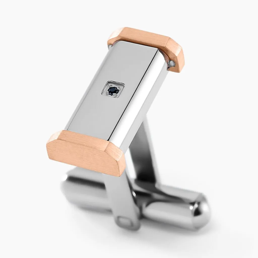 Histoire d'Or Boutons De Manchettes Dax Acier Bicolore Oxyde De Zirconium Discount