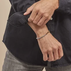 Histoire d'Or Bracelet Acier Blanc Christiano 艙il De Tigre Onyx Outlet