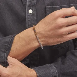 Histoire d'Or Bracelet Acier Blanc Christiano 艙il De Tigre Onyx Outlet