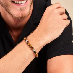 Histoire d'Or Bracelet Adonis Acier Blanc Oeil De Tigre acier blanc oeil de tigre rouge Online