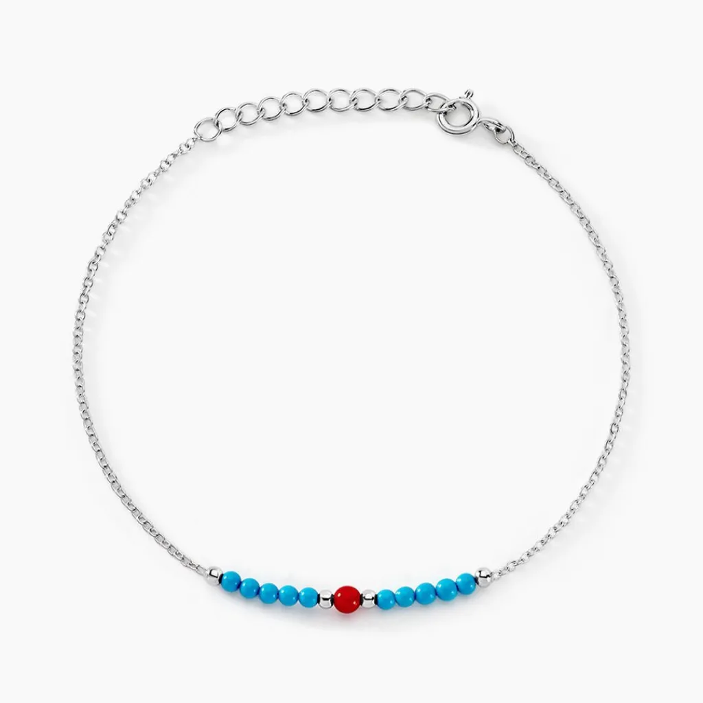 Histoire d'Or Bracelet Behati Argent Blanc Corail Turquoise Outlet