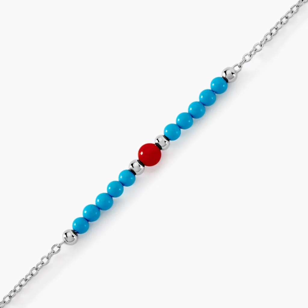 Histoire d'Or Bracelet Behati Argent Blanc Corail Turquoise Outlet