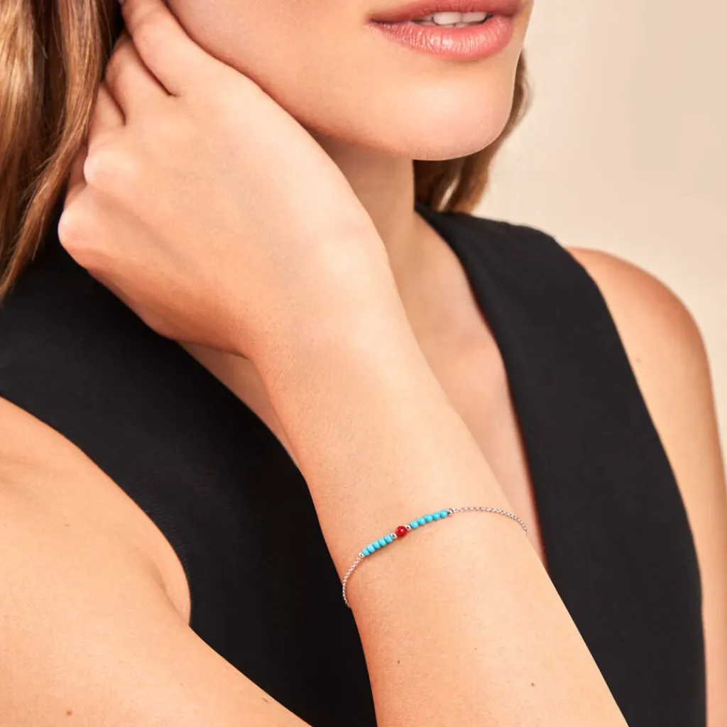 Histoire d'Or Bracelet Behati Argent Blanc Corail Turquoise Outlet
