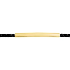 Histoire d'Or Bracelet Boshra Acier Dore Cuir Noir New
