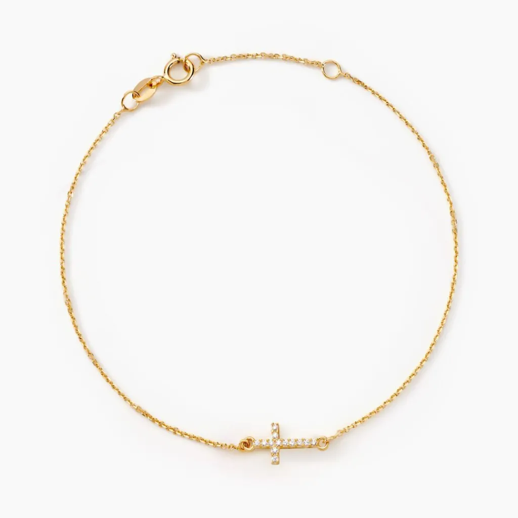 Histoire d'Or Bracelet Cobeia Croix Maille Forçat Or Jaune Oxyde De Zirconium Outlet