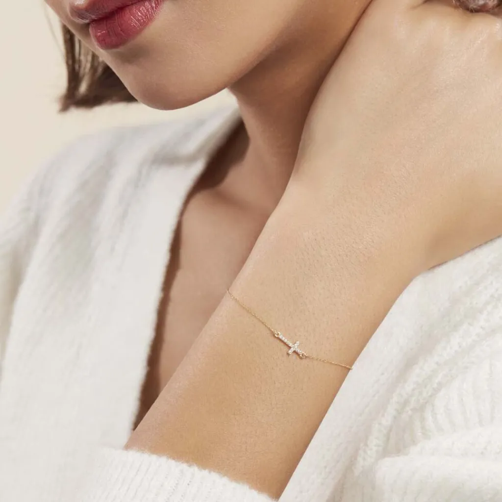 Histoire d'Or Bracelet Cobeia Croix Maille Forçat Or Jaune Oxyde De Zirconium Outlet