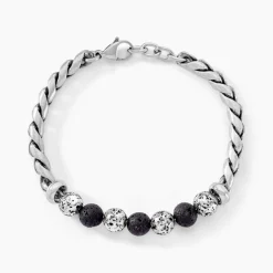 Histoire d'Or Bracelet Gulustan Acier Gris Vieilli Pierres De Lave