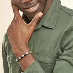 Histoire d'Or Bracelet Gulustan Acier Gris Vieilli Pierres De Lave