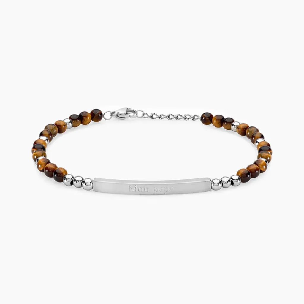Histoire d'Or Bracelet Identité Acier Blanc Boules Sebastino 艙il De Tigre acier argenté quartz marron Best