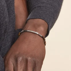 Histoire d'Or Bracelet Identité Acier Blanc Boules Sebastino 艙il De Tigre acier argenté quartz marron Best