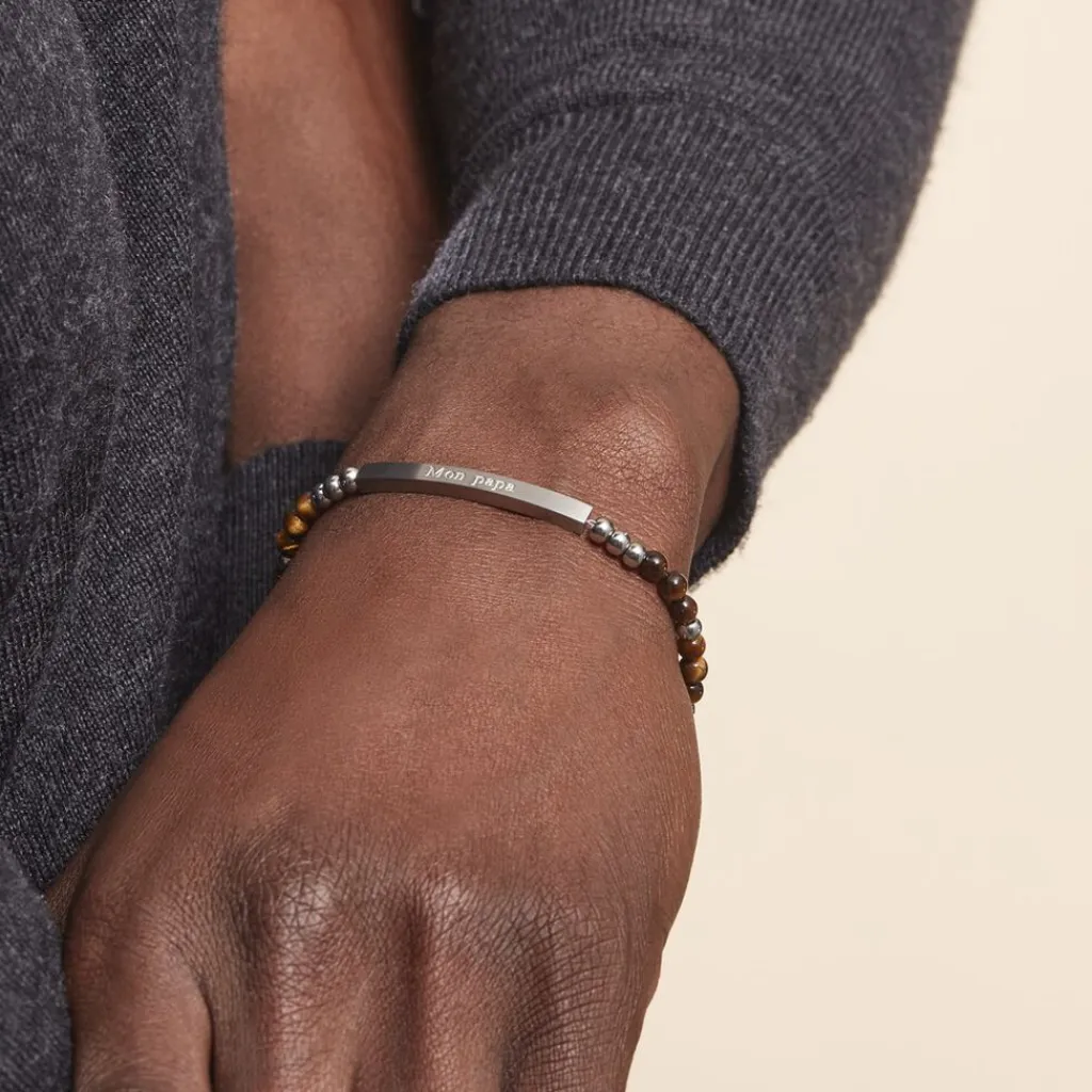 Histoire d'Or Bracelet Identité Acier Blanc Boules Sebastino 艙il De Tigre acier argenté quartz marron Best