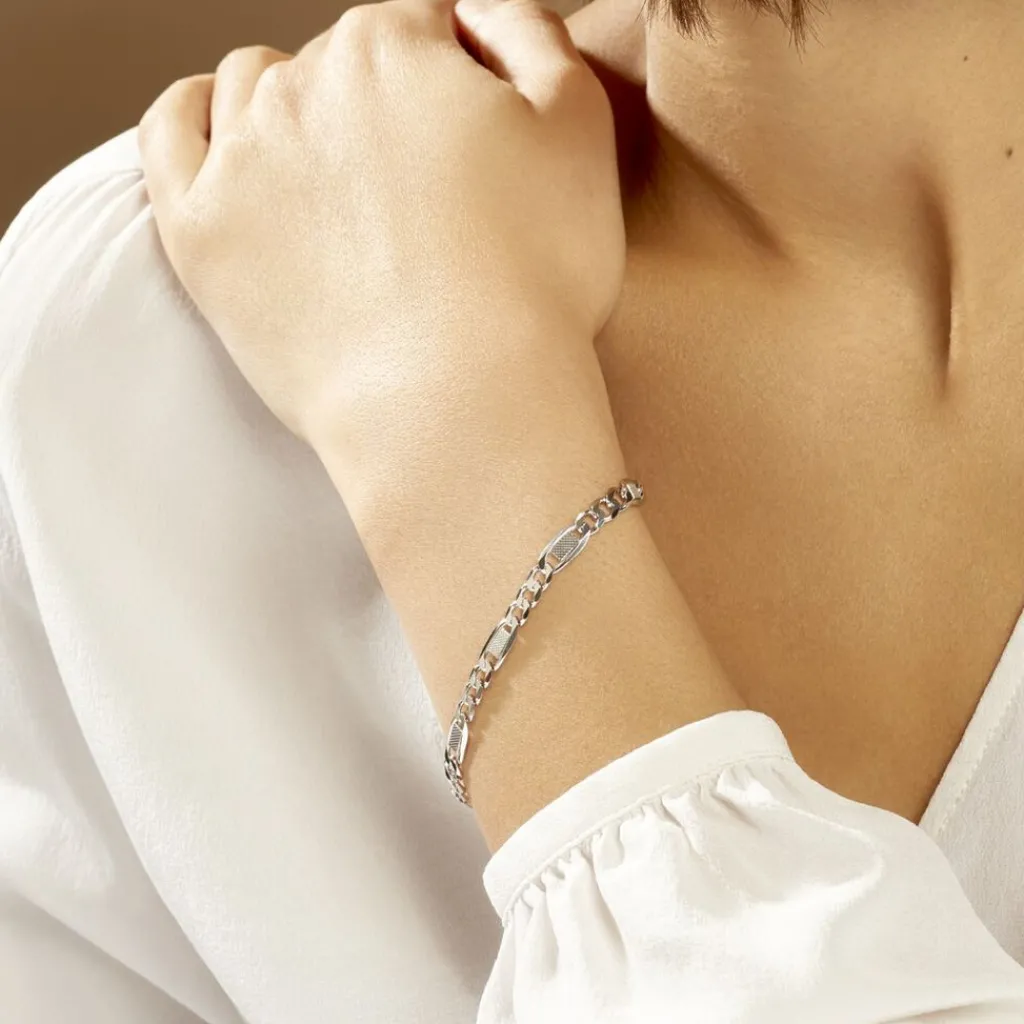 Histoire d'Or Bracelet Jeremi Maille Alternee 1/3 Et Plaquettes Argent Blanc Discount