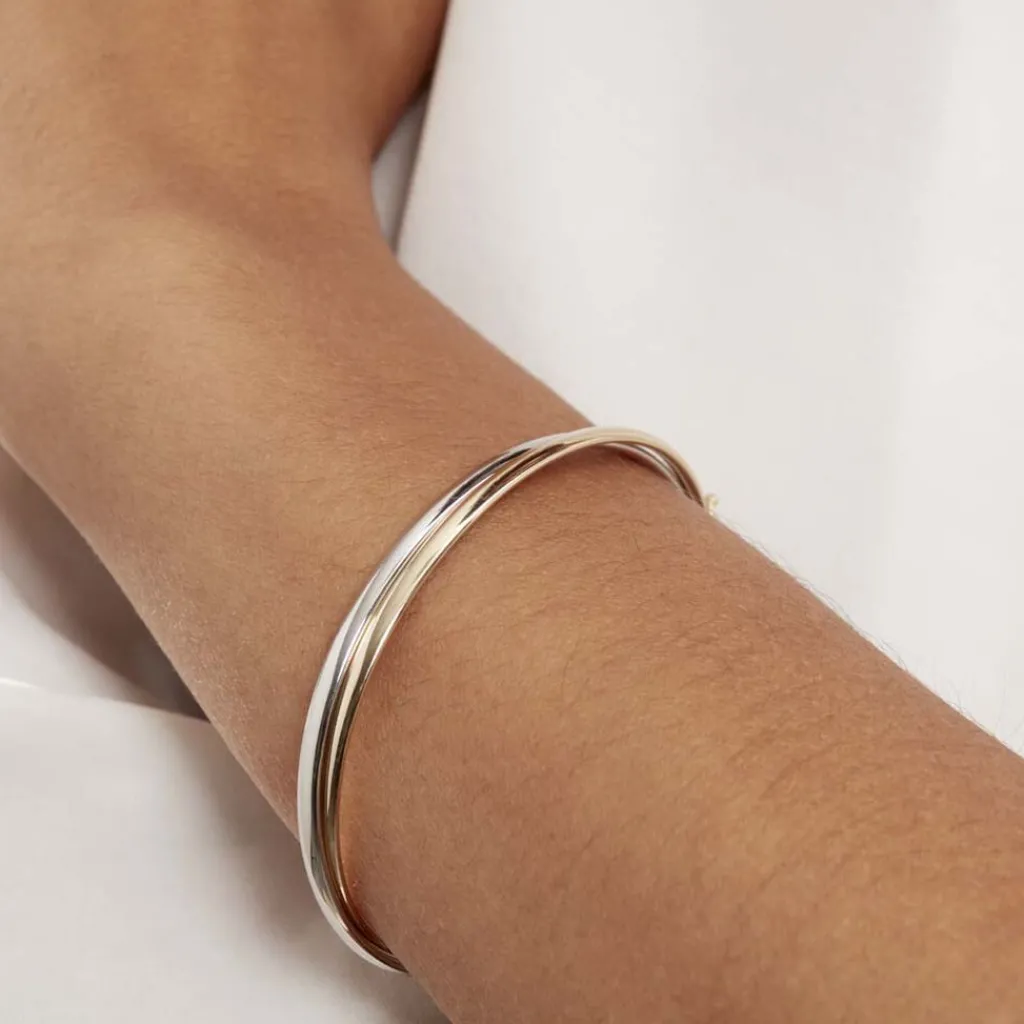 Histoire d'Or Bracelet Jonc Catalin 2 Fils Flexibles Or Bicolore New