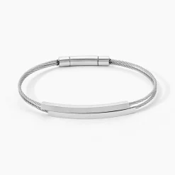 Histoire d'Or Bracelet Jonc Jakob Acier Blanc Sans Pierre Discount