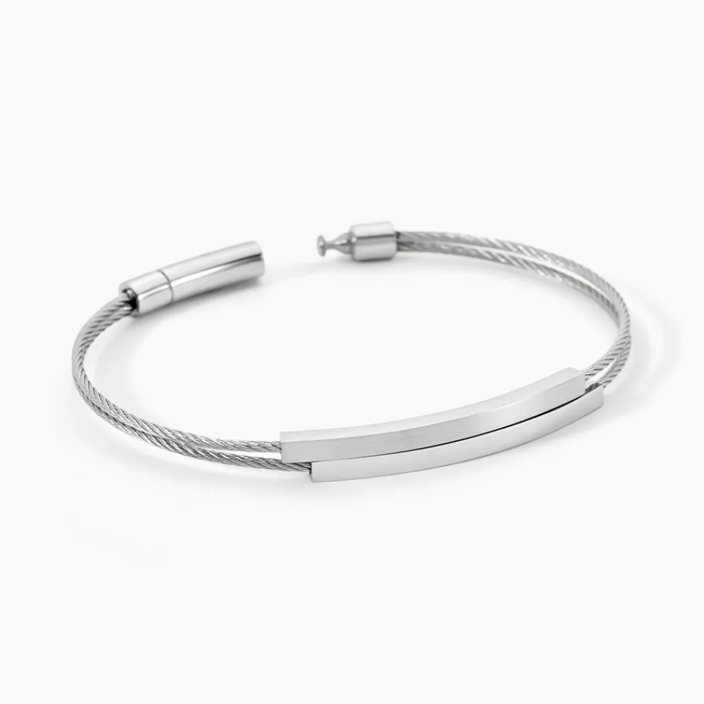 Histoire d'Or Bracelet Jonc Jakob Acier Blanc Sans Pierre Discount