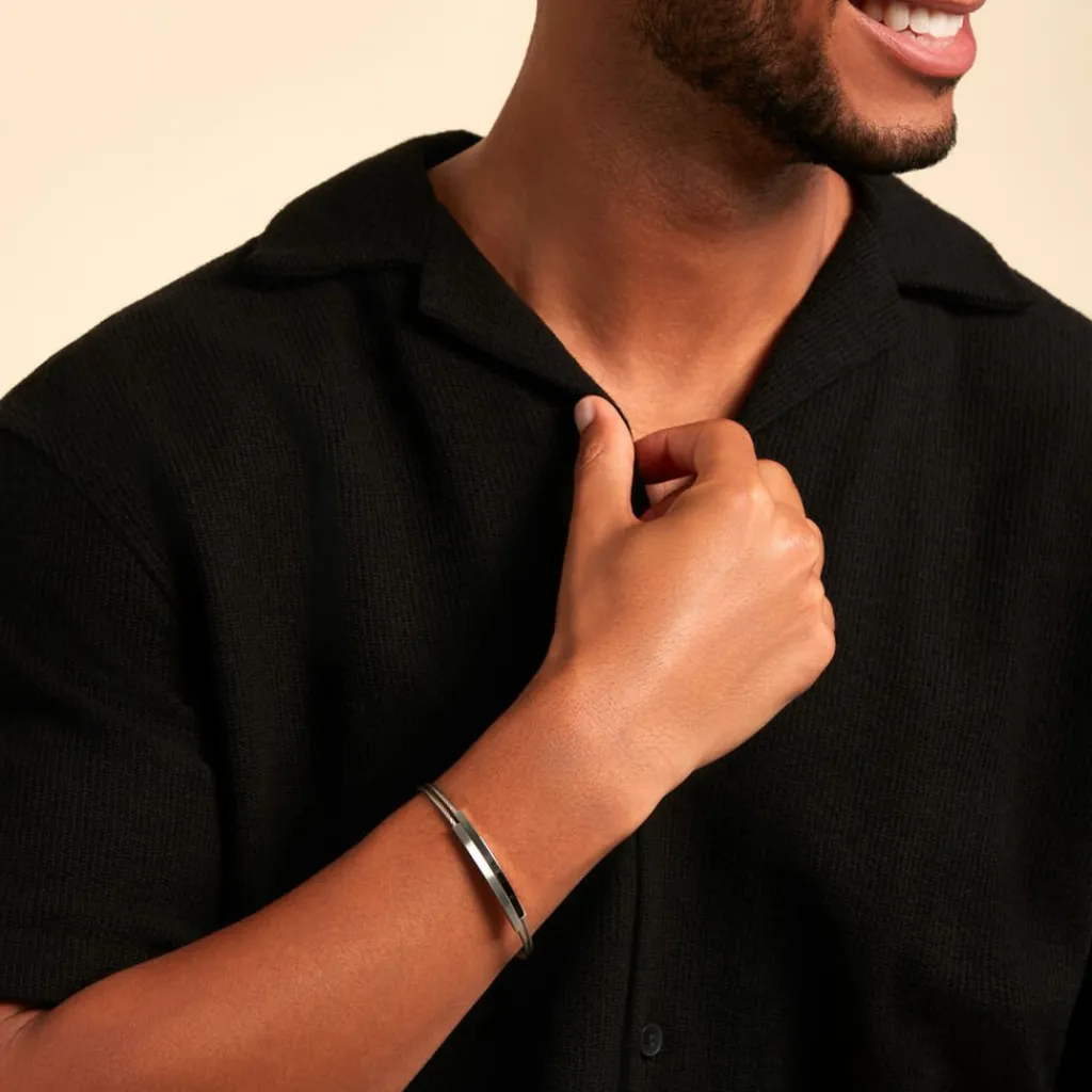 Histoire d'Or Bracelet Jonc Jakob Acier Blanc Sans Pierre Discount