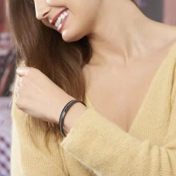 Histoire d'Or Bracelet Jonc Lola Cera Ceramique Noir Strass Et Céramique