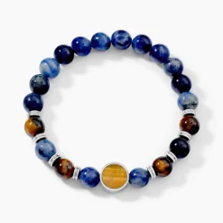 JOURDAN Bracelet Archimedes Acier Argenté Oeil De Tigre Sodalite Clearance