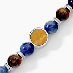 JOURDAN Bracelet Archimedes Acier Argenté Oeil De Tigre Sodalite Clearance