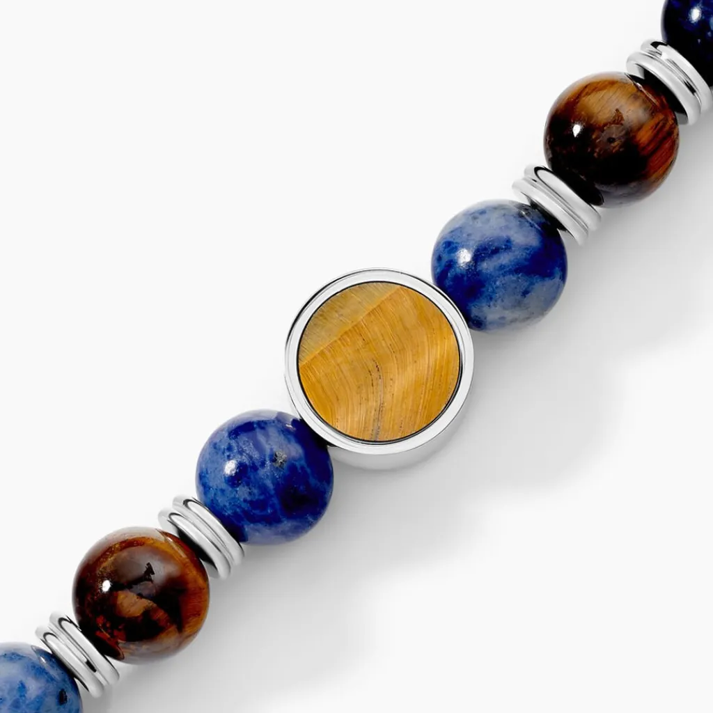JOURDAN Bracelet Archimedes Acier Argenté Oeil De Tigre Sodalite Clearance