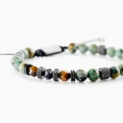 JOURDAN Bracelet Archimedes Acier Argenté Oeil De Tigre Turquoise New