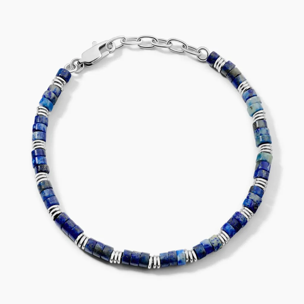 JOURDAN Bracelet Arttu Acier Argenté Lapis Lazuli New