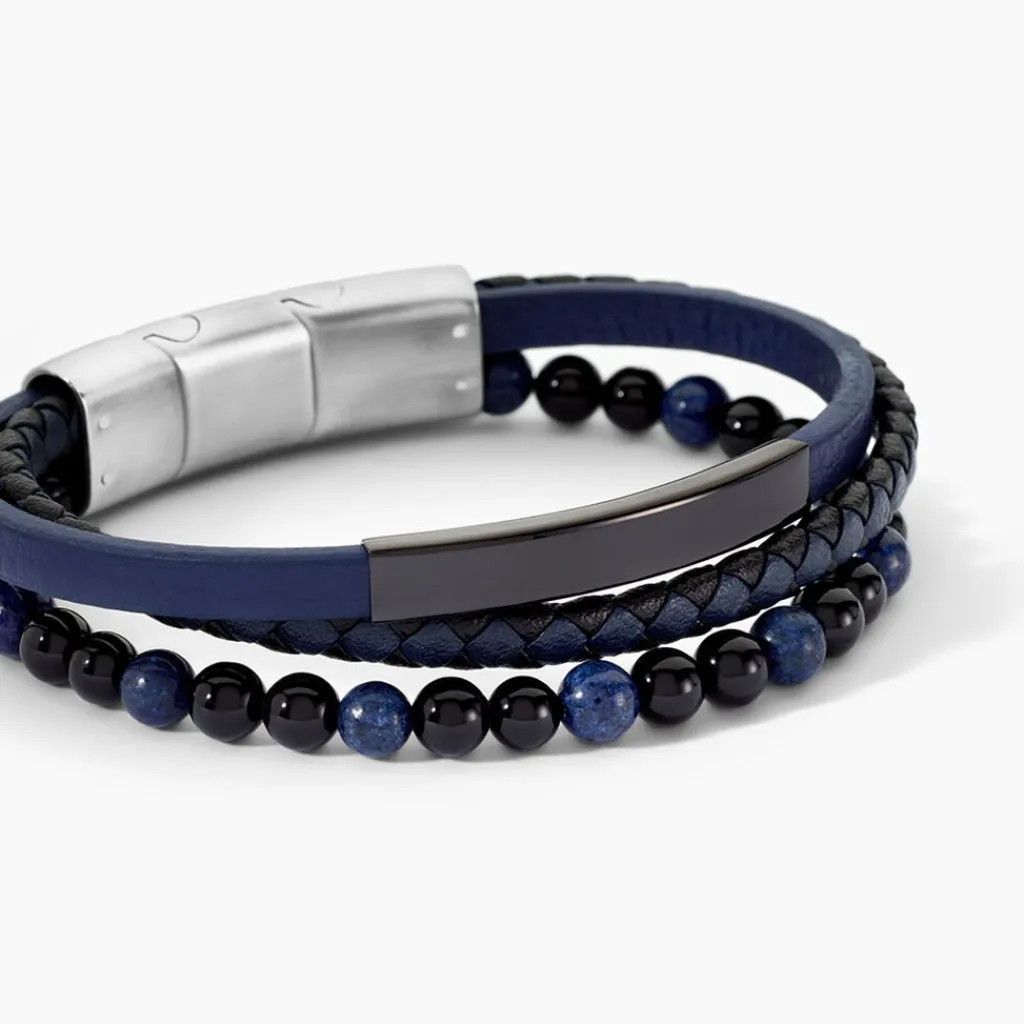JOURDAN Bracelet Hercule Cuir Multicolore Onyx Lapis Lazuli Discount