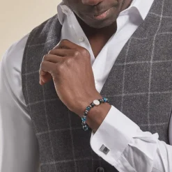 JOURDAN Bracelet Homme 1921 Acier Blanc 艙il De Tigre Onyx