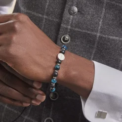 JOURDAN Bracelet Homme 1921 Acier Blanc 艙il De Tigre Onyx