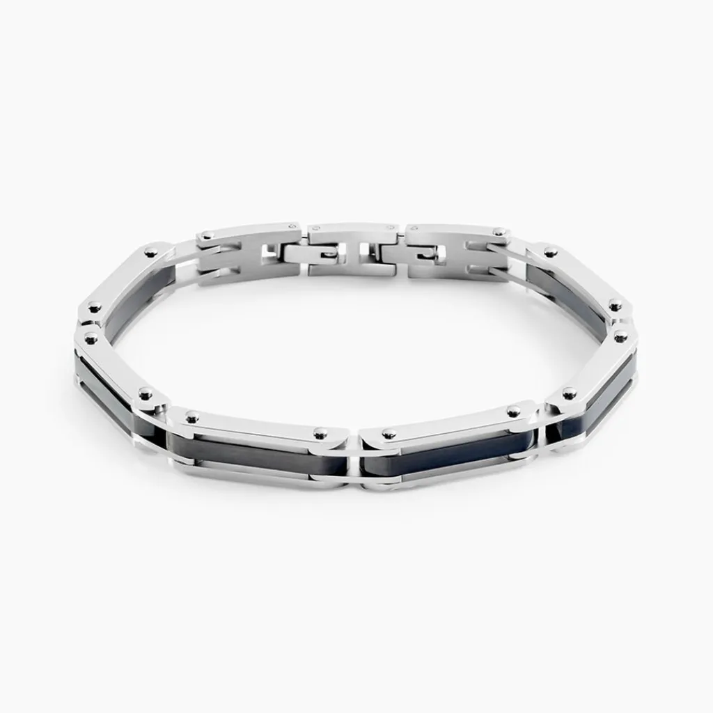 JOURDAN Bracelet Homme El Castillo Acier Bicolore Noir Et Blanc Outlet