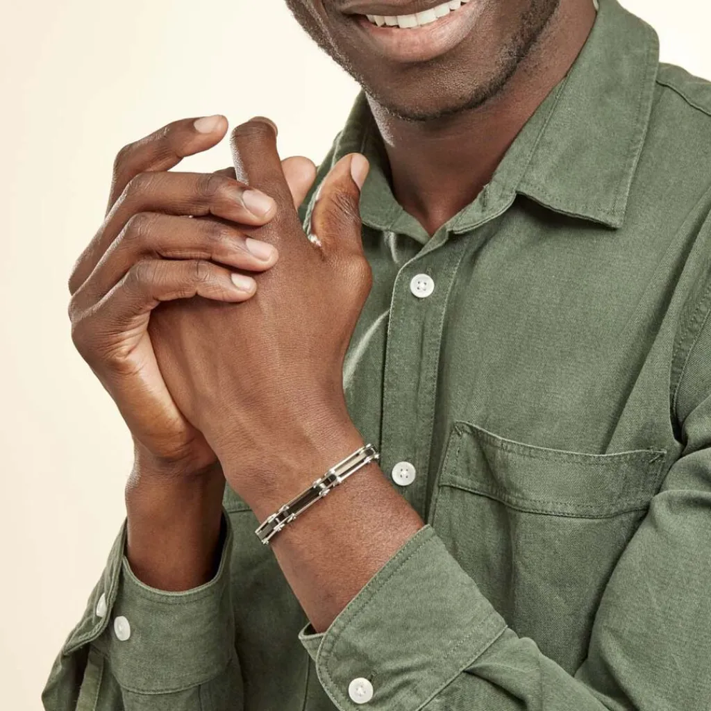 JOURDAN Bracelet Homme El Castillo Acier Bicolore Noir Et Blanc Outlet