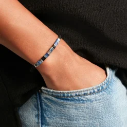 JOURDAN Bracelet Jahan Acier Argenté Lapis Lazuli Agate Discount