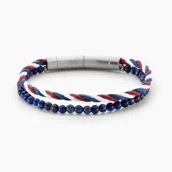 JOURDAN Bracelet Renatus Acier Argenté Lapis Lazuli New