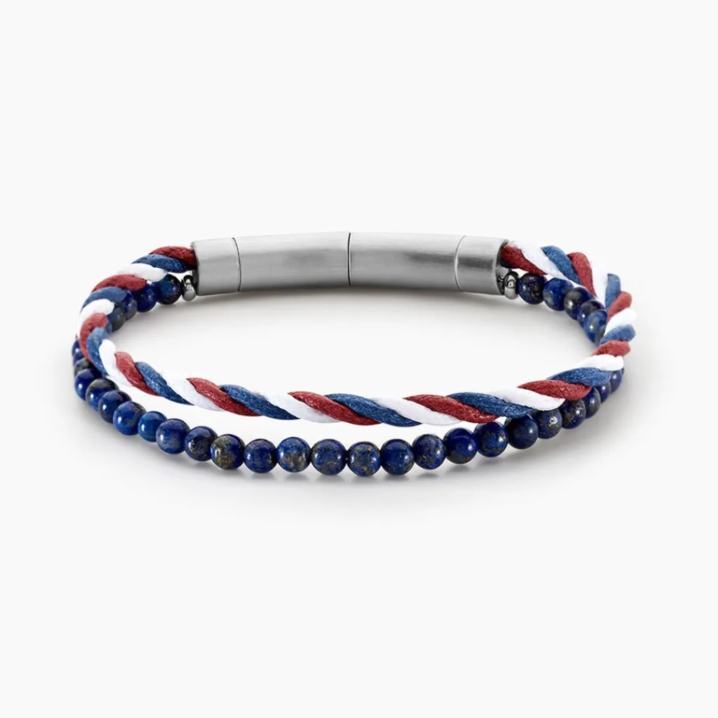 JOURDAN Bracelet Renatus Acier Argenté Lapis Lazuli New