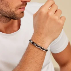 JOURDAN Bracelet Wild Acier Blanc Et Bleu acier bicolore New