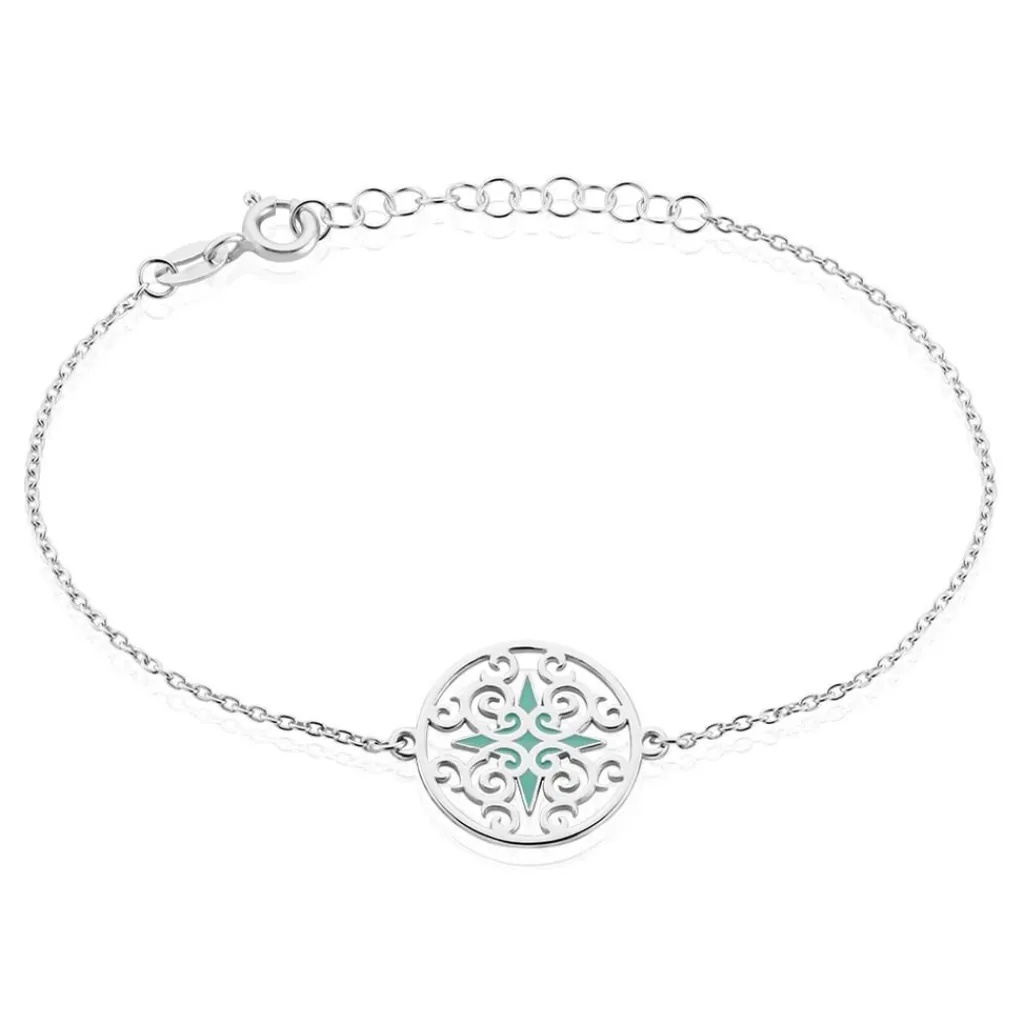 Histoire d'Or Bracelet Krysia Argent Blanc Email Turquoise Outlet