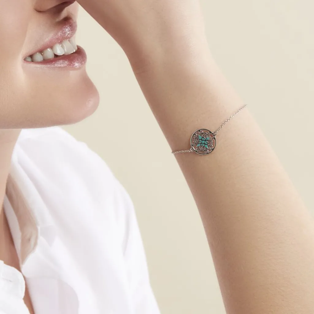 Histoire d'Or Bracelet Krysia Argent Blanc Email Turquoise Outlet