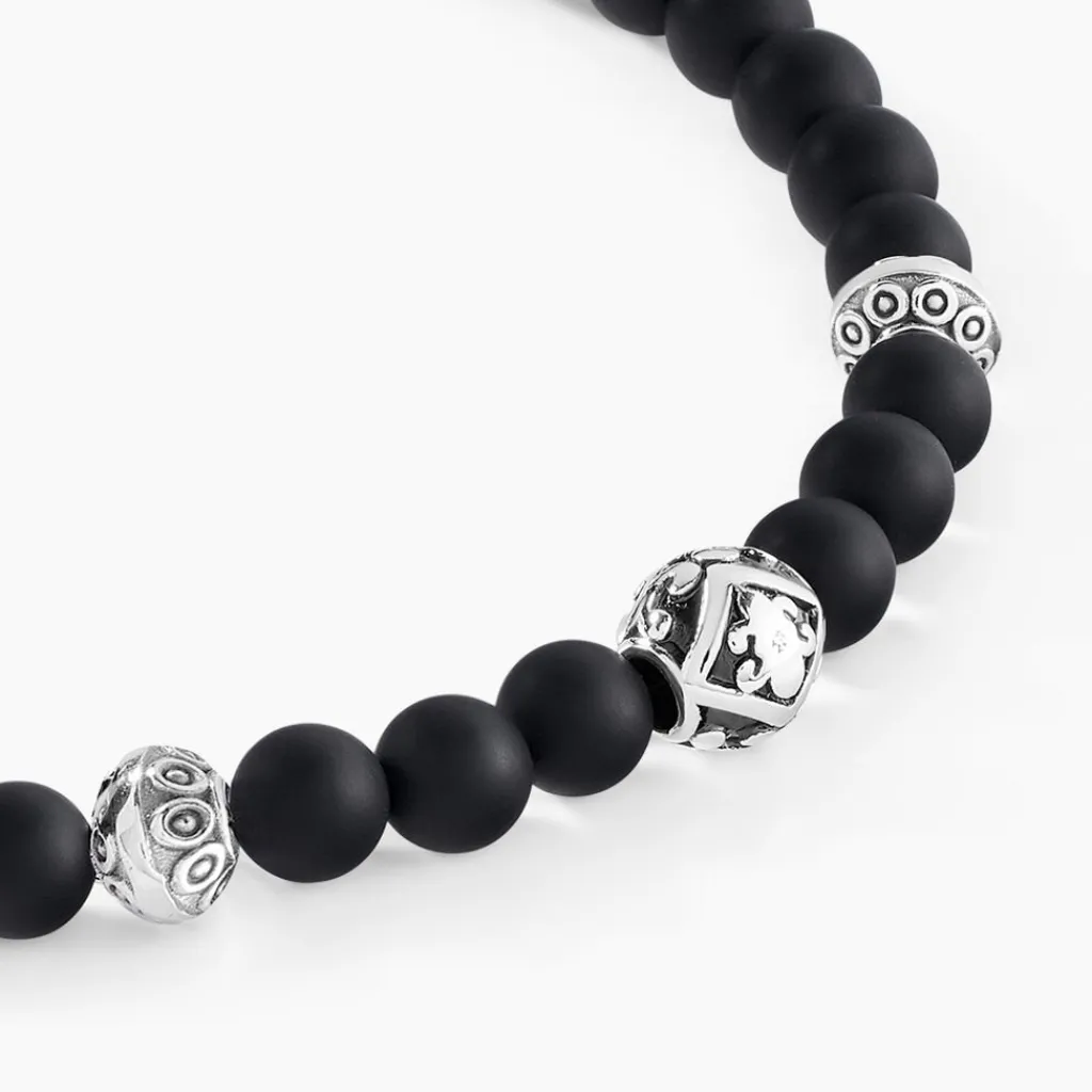 Histoire d'Or Bracelet Labhras Acier Blanc Agate acier blanc agate noire Clearance