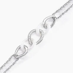 Histoire d'Or Bracelet Link Argent Blanc Céramique Et Oxyde De Zirconium argent blanc céramique blanche Best