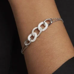 Histoire d'Or Bracelet Link Argent Blanc Céramique Et Oxyde De Zirconium argent blanc céramique blanche Best