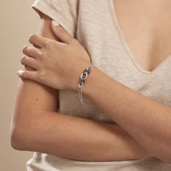 Histoire d'Or Bracelet Link Argent Blanc Céramique Et Oxyde De Zirconium argent blanc céramique noire Online