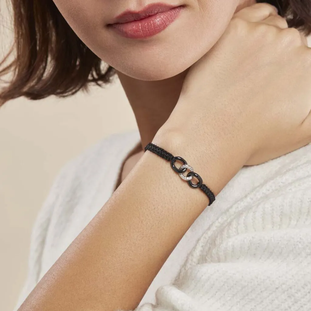 Histoire d'Or Bracelet Link Argent Blanc Oxyde De Zirconium Et Céramique argent blanc céramique noire Outlet