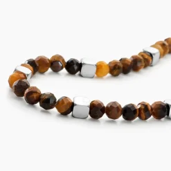 Histoire d'Or Bracelet Oleg Acier Blanc Oeil De Tigre Discount