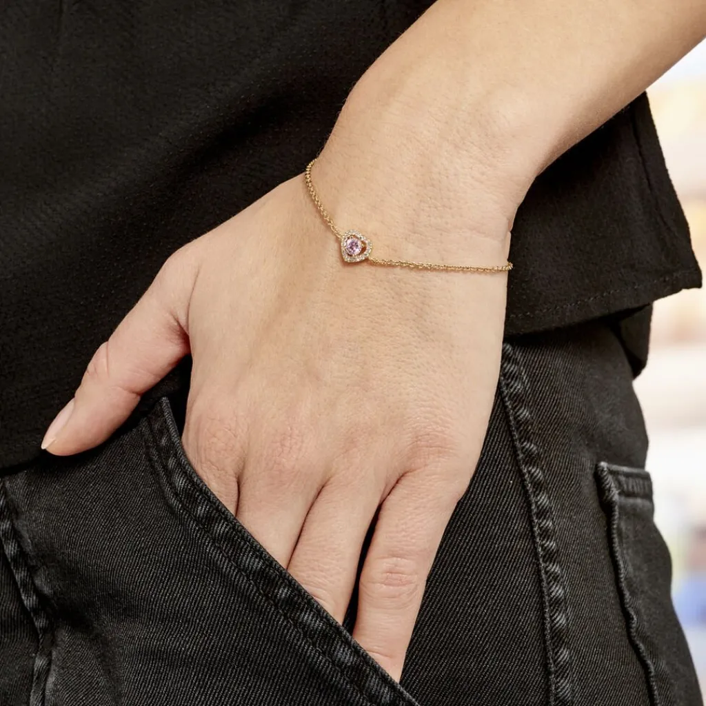 Histoire d'Or Bracelet Plaqué Or Jaune Alais Oxyde De Zirconium plaqué or jaune oxyde rose Sale