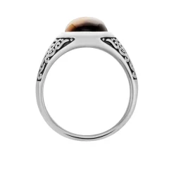 Histoire d'Or Chevalière Acier Vieilli Keegan 艙il De Tigre acier gris quartz marron Discount