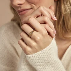 Histoire d'Or Chevalière Cosma Plaqué Or Jaune Oxyde De Zirconium New