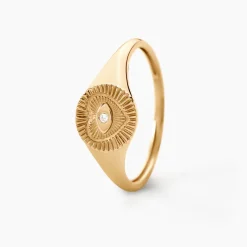 Histoire d'Or Chevalière Damianus Or Jaune Diamant