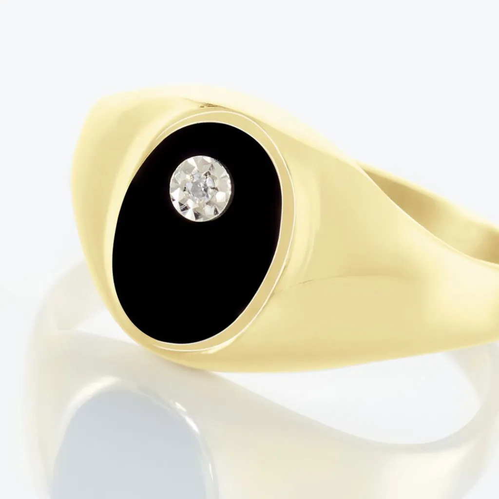 Histoire d'Or Chevalière Giles Or Jaune Onyx Diamant Hot