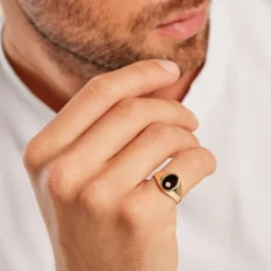 Histoire d'Or Chevalière Giles Or Jaune Onyx Diamant Hot